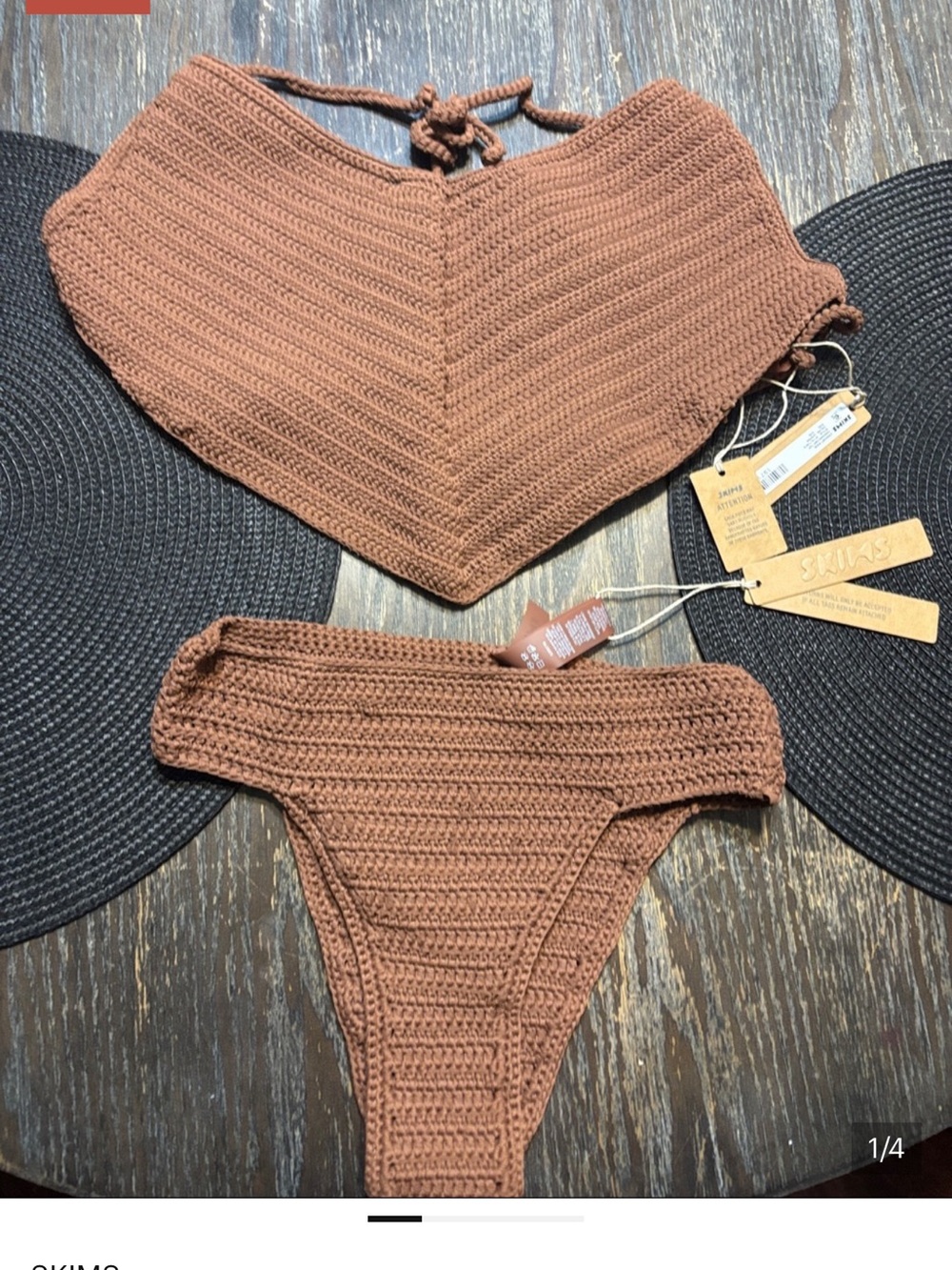 Skims women crochet swim bikini bottom XS and handkerchief top
